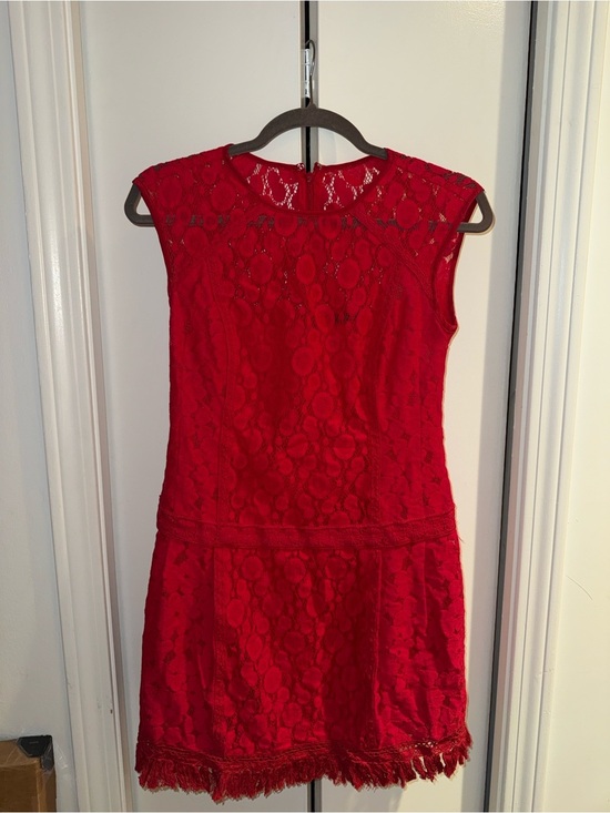 Nanette Lepore Dresses & Skirts - Nanette Lepore Red Lace Fringe Shift Dress